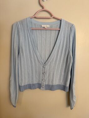 For Love & Lemons Light Blue Ribbed Button-Front Cardigan